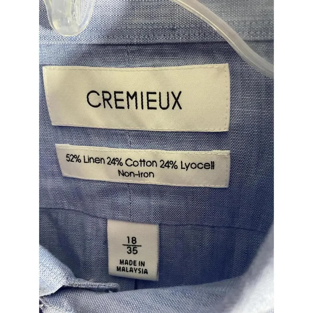 Cremieux Linen Blend Classic Light Blue Button-Up Shirt 18/35 - Picture 5 of 8